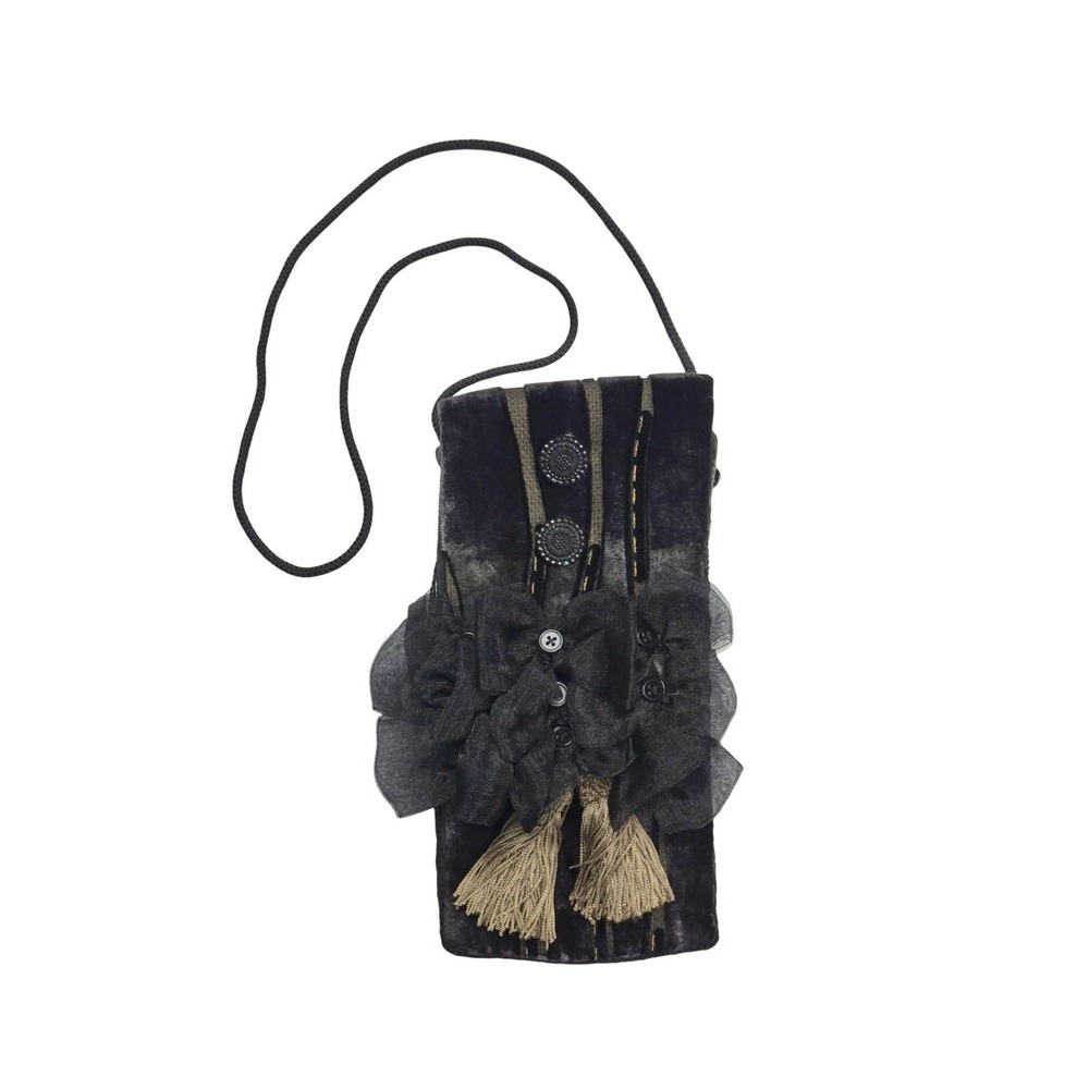 Victorian Steampunk Style Velvet Tassel Bow Crossbody Purse Bag Black Gold